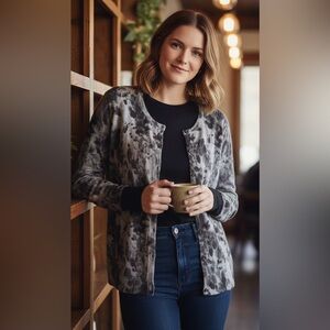 Coldwater Creek dark/light grey tiedye sweather, front buttons, long sleeves, 2X